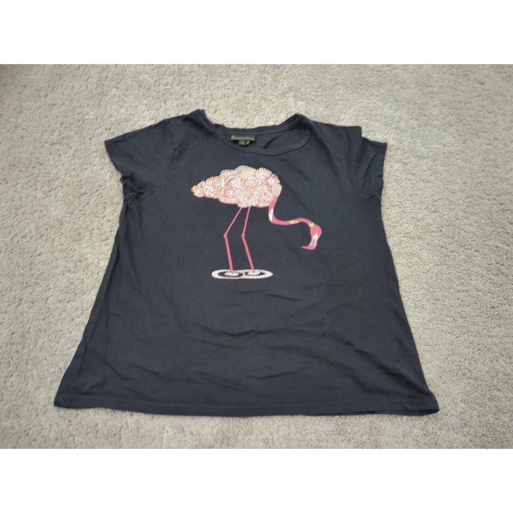 Jeans by Buffalo T Shirt Womens XL Black Flamingo Embellished Rhinestone